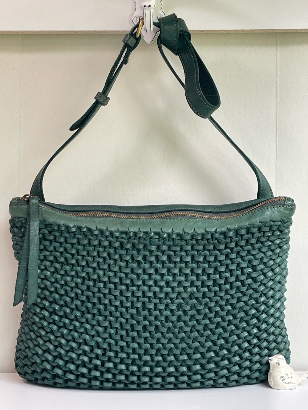 COTÉLAC Green Woven Genuine Leather Crossbody Bag